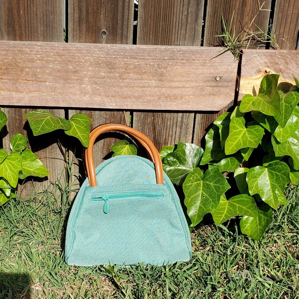 East 57 Teal Nylon Bowling Style Purse NWOT